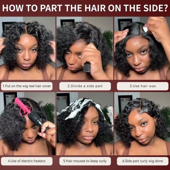 HUMAN HAIR 13x6 Deep Wave Lace Front Wigs Curly Bob 180% Density Glueless Wig 8” - Picture 12 of 16